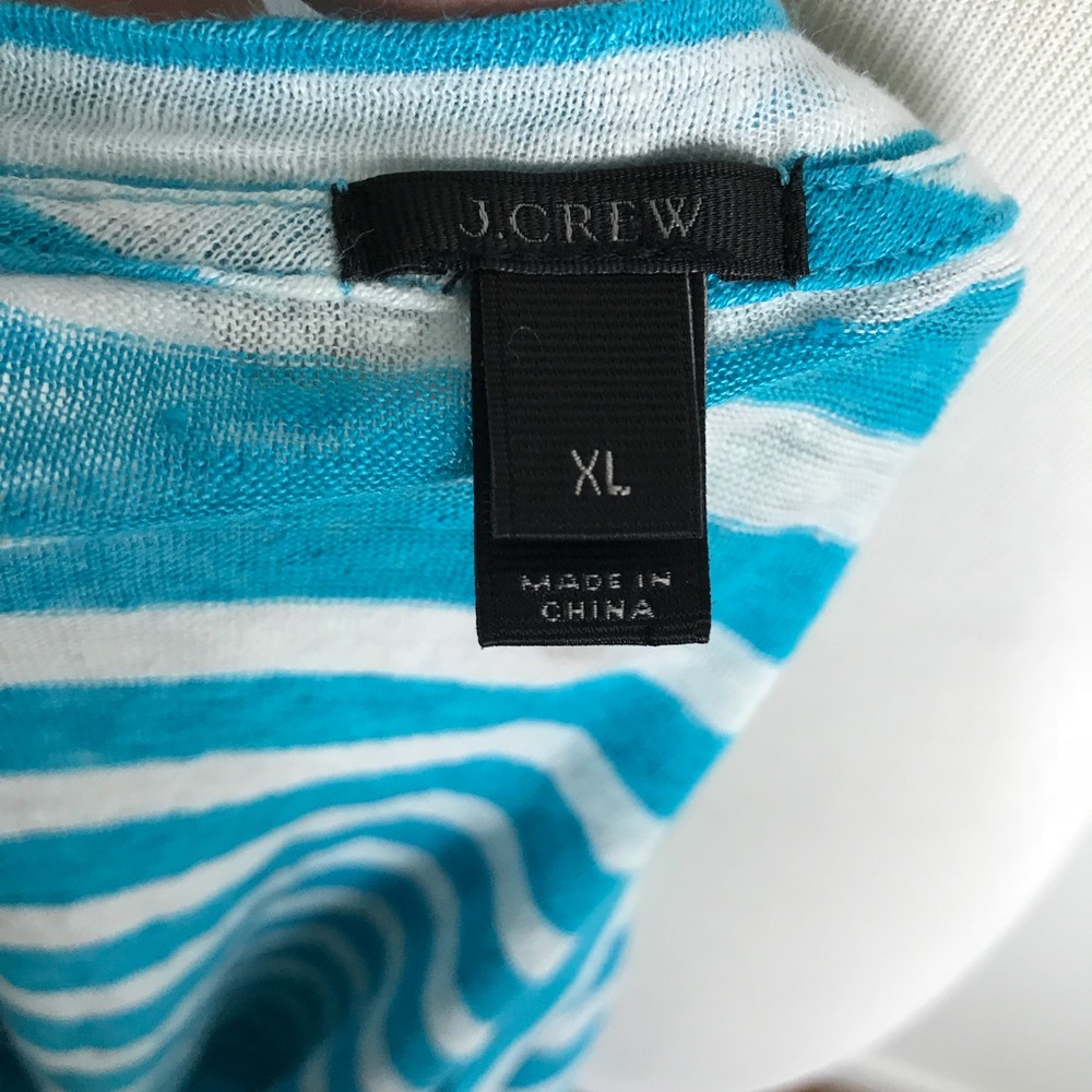 J. Crew Aqua Linen Cross Stripe T Shirt - Picture 6 of 8